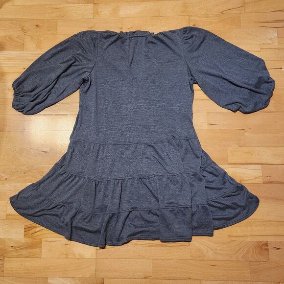 2/$15 Max Studio 3/4 Sleeve Tiered Dress Slate Split Neck Boho, Women's Medium - Picture 7 of 7